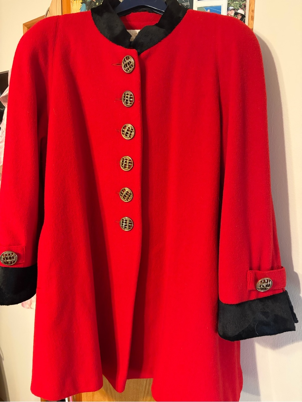 ANDREA II Red Coat with Black Trim & Gold Buttons Vintage 1960’s Size 16W